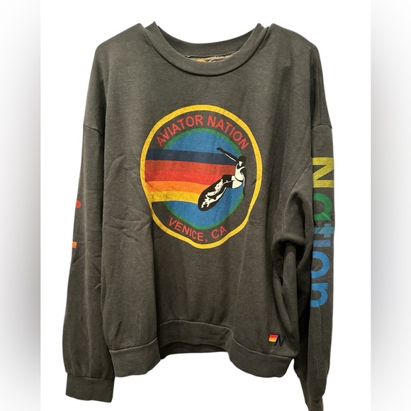 NEW Unisex Gray AVIATOR NATION RELAXED CREW SWEATSHIRT OCEAN Retail $165 - Picture 1 of 8